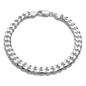 Timeless Sterling Silver Cuban Link Chain Bracelet in 7mm (Gauge 180) width. Available in 7, 8, and 9 Inch Lengths. - Joyeria Lady