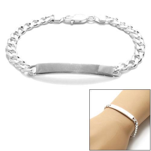 Classic 7mm (180 Gauge) Sterling Silver Cuban Link ID Bracelet with Engravable Plate. Available in 2 Lengths. - Joyeria Lady