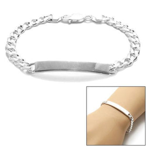 Classic 7mm (180 Gauge) Sterling Silver Cuban Link ID Bracelet with Engravable Plate. Available in 2 Lengths. - Joyeria Lady