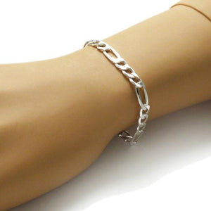 Stylish Sterling Silver Figaro Chain Bracelet in 7mm (Gauge 180) width. Available in 8" and 9" Lengths.