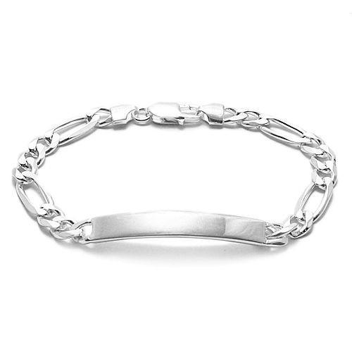 Elegant 7mm (180 Gauge) Sterling Silver Figaro Link ID Bracelet with Engravable Plate. Available in 2 Lengths. - Joyeria Lady