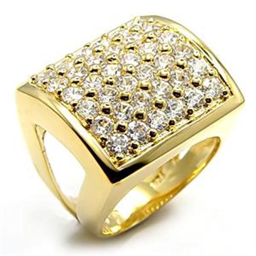 7X003 Gold Brass Ring with AAA Grade CZ in Clear - Joyeria Lady