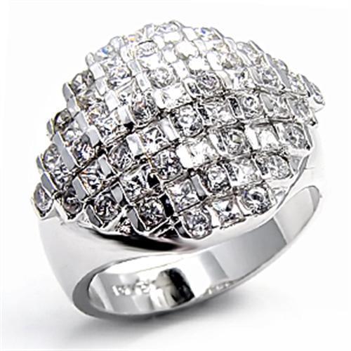 7X004 Rhodium Brass Ring with AAA Grade CZ in Clear - Joyeria Lady