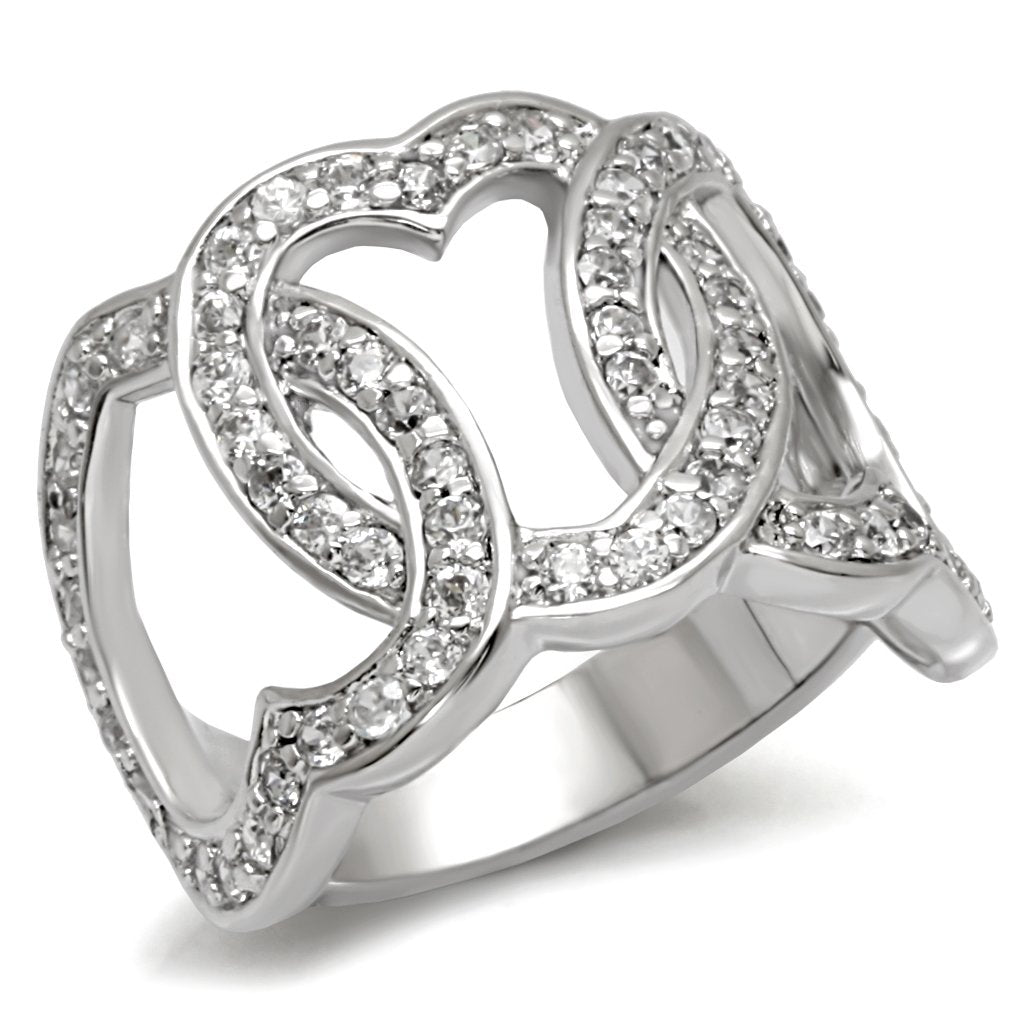 7X014 Rhodium Brass Ring with AAA Grade CZ in Clear - Joyeria Lady
