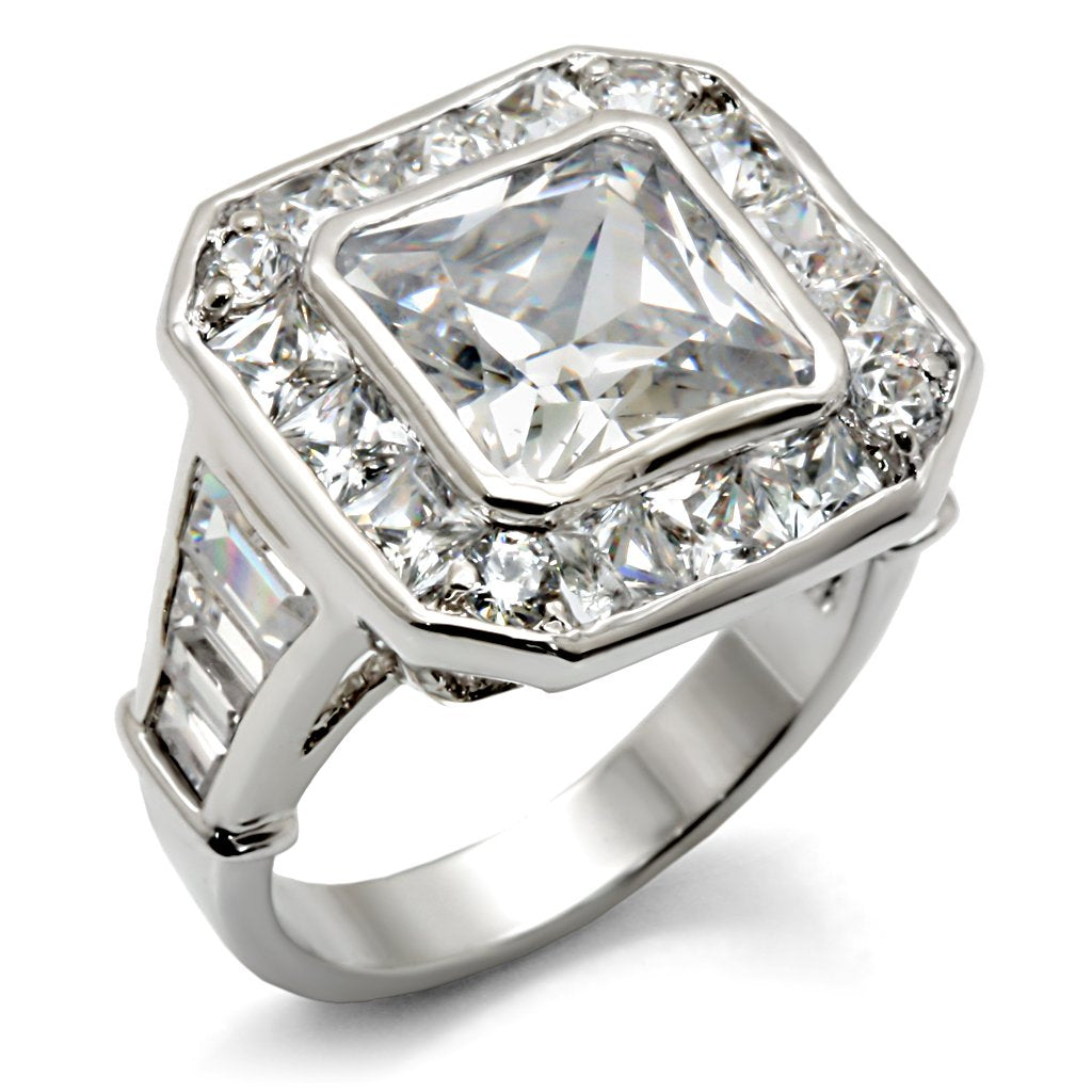 7X063 Rhodium Brass Ring with AAA Grade CZ in Clear - Joyeria Lady