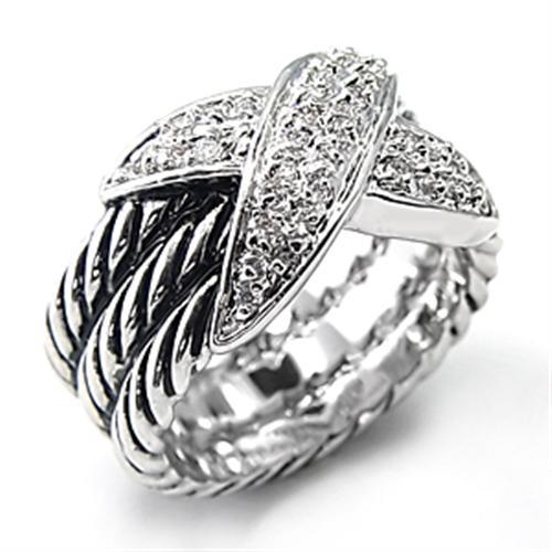 7X074 Rhodium Brass Ring with AAA Grade CZ in Clear - Joyeria Lady