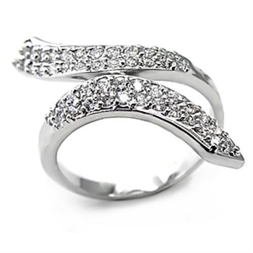 7X076 Rhodium Brass Ring with AAA Grade CZ in Clear - Joyeria Lady