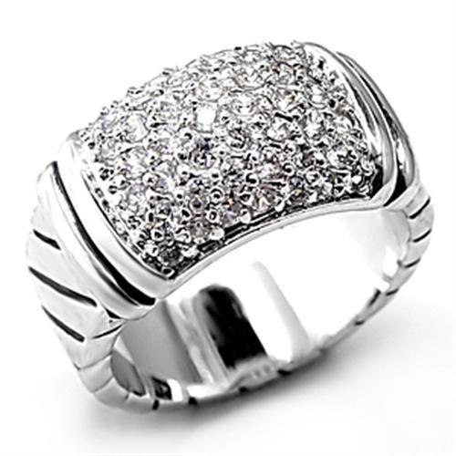 7X080 Rhodium Brass Ring with AAA Grade CZ in Clear - Joyeria Lady