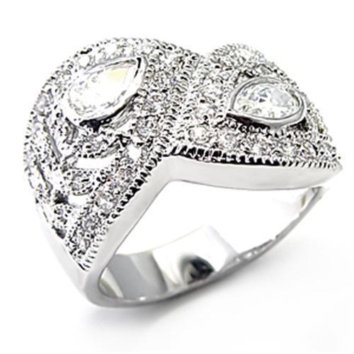 7X083 Rhodium Brass Ring with AAA Grade CZ in Clear - Joyeria Lady