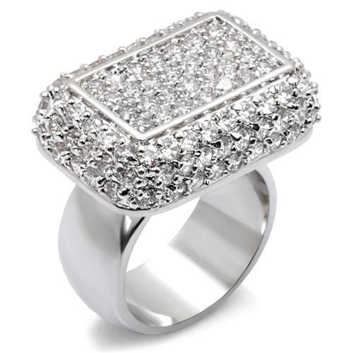 7X099 Rhodium Brass Ring with AAA Grade CZ in Clear - Joyeria Lady