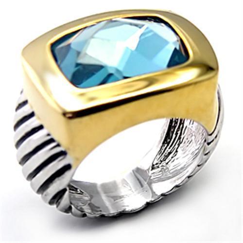 7X119 Reverse Two-Tone Brass Ring with Semi-Precious in London Blue - Joyeria Lady