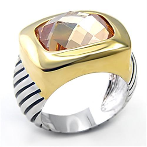 7X126 Reverse Two-Tone Brass Ring with AAA Grade CZ in Topaz - Joyeria Lady