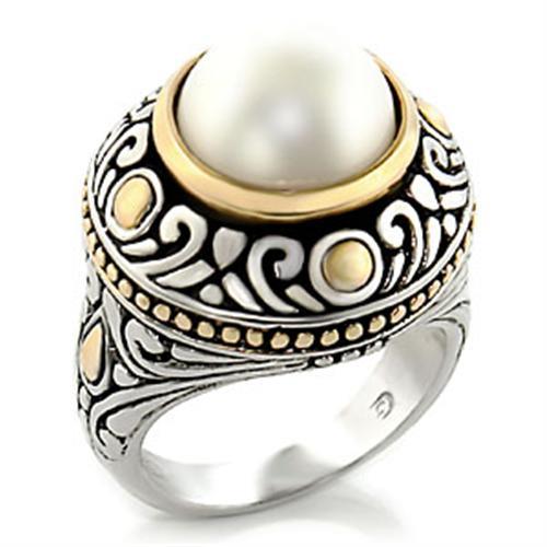 7X137 Reverse Two-Tone Brass Ring with Synthetic in White - Joyeria Lady