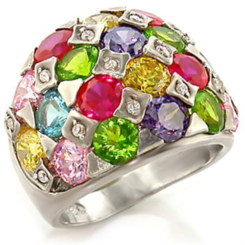 7X150 Rhodium Brass Ring with AAA Grade CZ in Multi Color - Joyeria Lady