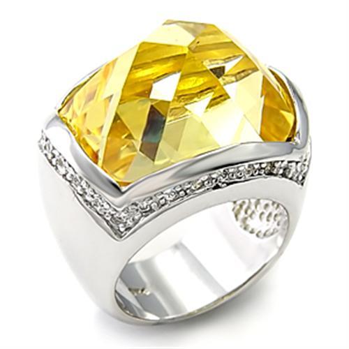 7X154 - Rhodium 925 Sterling Silver Ring with AAA Grade CZ  in Citrine Yellow - Joyeria Lady