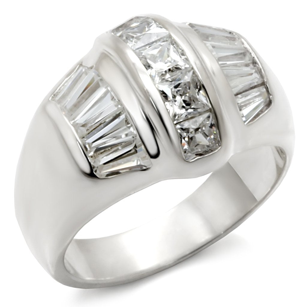 7X159 - Rhodium 925 Sterling Silver Ring with AAA Grade CZ  in Clear - Joyeria Lady