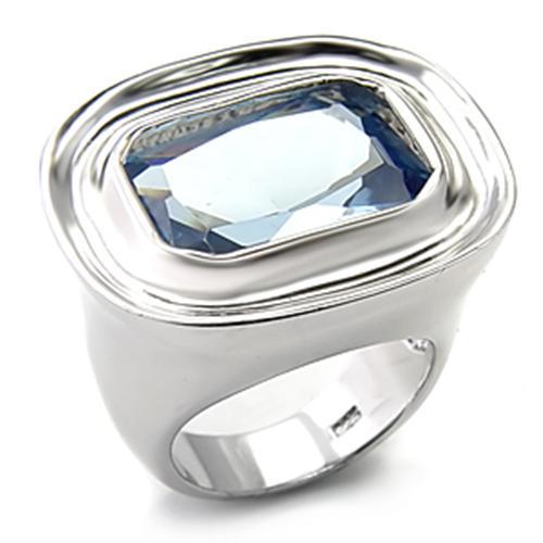 7X165 - Rhodium 925 Sterling Silver Ring with Synthetic Spinel in Sea Blue - Joyeria Lady