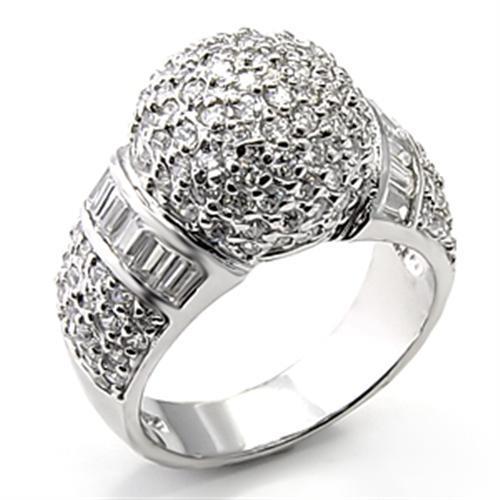 7X166 - Rhodium 925 Sterling Silver Ring with AAA Grade CZ  in Clear - Joyeria Lady