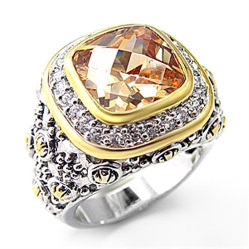 7X181 - Reverse Two-Tone 925 Sterling Silver Ring with AAA Grade CZ  in Champagne - Joyeria Lady
