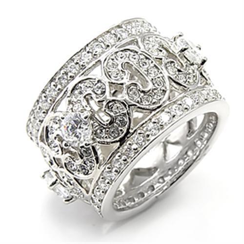 7X182 - Rhodium 925 Sterling Silver Ring with AAA Grade CZ  in Clear - Joyeria Lady