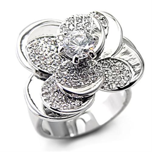 7X184 - Rhodium 925 Sterling Silver Ring with AAA Grade CZ  in Clear - Joyeria Lady