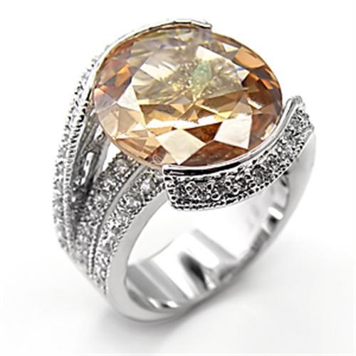 7X192 - Rhodium 925 Sterling Silver Ring with AAA Grade CZ  in Champagne - Joyeria Lady