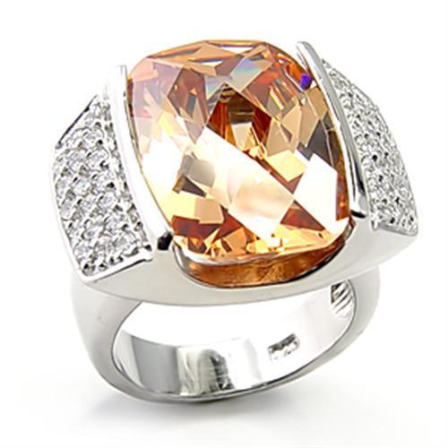 7X194 - Rhodium 925 Sterling Silver Ring with AAA Grade CZ  in Champagne - Joyeria Lady