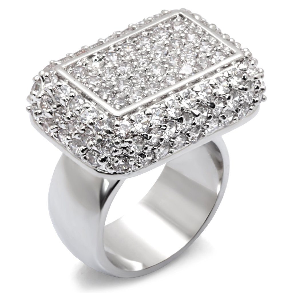 7X196 - Rhodium 925 Sterling Silver Ring with AAA Grade CZ  in Clear - Joyeria Lady