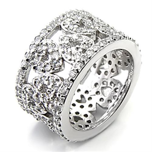 7X199 - Rhodium 925 Sterling Silver Ring with AAA Grade CZ  in Clear - Joyeria Lady
