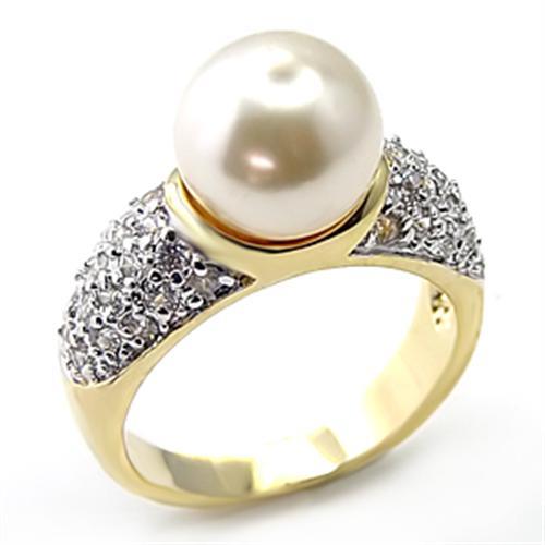 7X203 - Gold+Rhodium 925 Sterling Silver Ring with Synthetic Pearl in White - Joyeria Lady