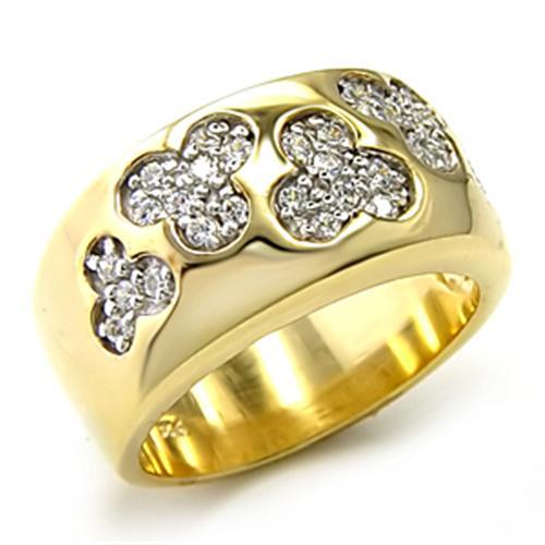 7X205 - Gold+Rhodium 925 Sterling Silver Ring with AAA Grade CZ  in Clear - Joyeria Lady