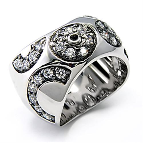 7X210 - Rhodium + Ruthenium 925 Sterling Silver Ring with AAA Grade CZ  in Clear - Joyeria Lady
