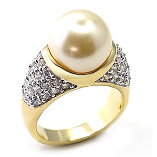 7X216 - Gold+Rhodium 925 Sterling Silver Ring with Synthetic Pearl in White - Joyeria Lady