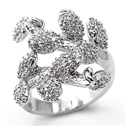 7X217 - Rhodium 925 Sterling Silver Ring with AAA Grade CZ  in Clear - Joyeria Lady