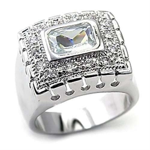 7X218 - Rhodium 925 Sterling Silver Ring with AAA Grade CZ  in Clear - Joyeria Lady