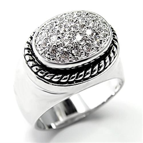 7X230 - Rhodium 925 Sterling Silver Ring with AAA Grade CZ  in Clear - Joyeria Lady