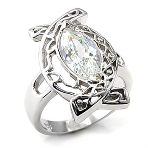 7X233 - Rhodium 925 Sterling Silver Ring with AAA Grade CZ  in Clear - Joyeria Lady