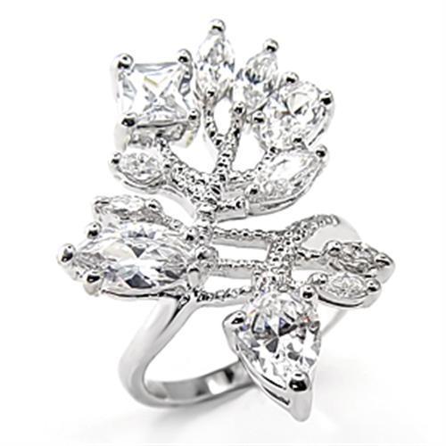 7X241 - Rhodium 925 Sterling Silver Ring with AAA Grade CZ  in Clear - Joyeria Lady
