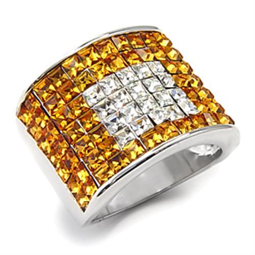 7X242 - Rhodium 925 Sterling Silver Ring with Top Grade Crystal  in Topaz - Joyeria Lady