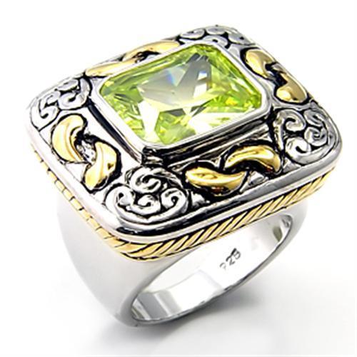 7X244 - Reverse Two-Tone 925 Sterling Silver Ring with AAA Grade CZ  in Apple Green color - Joyeria Lady