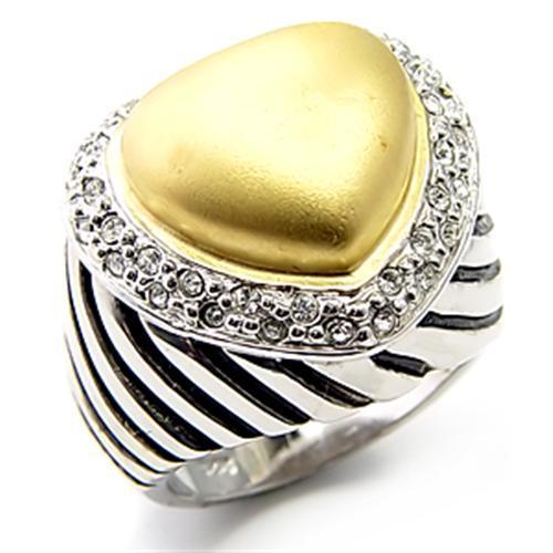7X246 - Matte Gold & Rhodium 925 Sterling Silver Ring with AAA Grade CZ  in Clear - Joyeria Lady