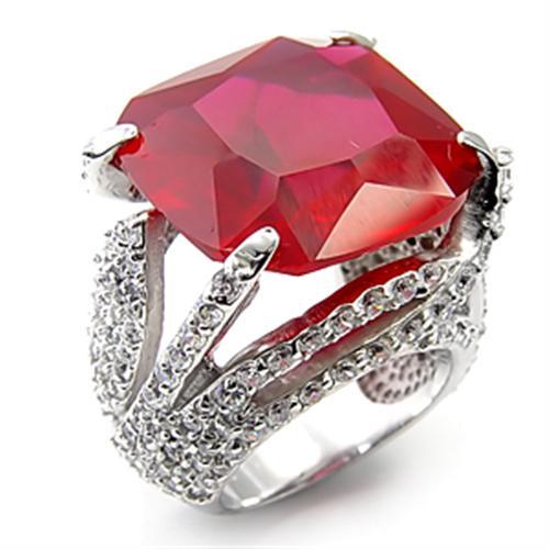 7X251 - Rhodium 925 Sterling Silver Ring with Synthetic Garnet in Ruby - Joyeria Lady