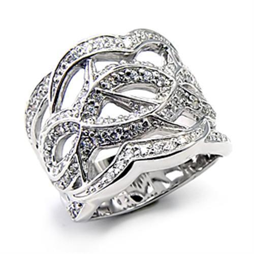 7X268 - High-Polished 925 Sterling Silver Ring with AAA Grade CZ  in Clear - Joyeria Lady