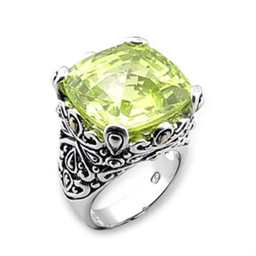 7X314 - Reverse Two-Tone 925 Sterling Silver Ring with AAA Grade CZ  in Apple Green color - Joyeria Lady