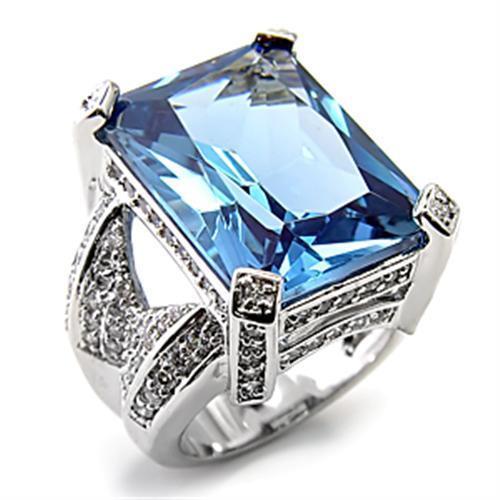 7X315 - Rhodium 925 Sterling Silver Ring with AAA Grade CZ Spinel in London Blue - Joyeria Lady