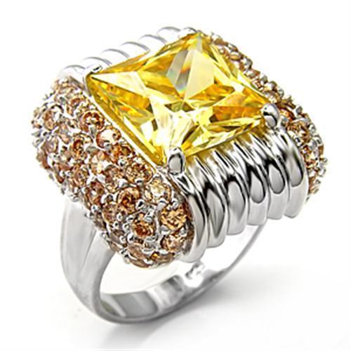 7X316 - Rhodium 925 Sterling Silver Ring with AAA Grade CZ  in Topaz - Joyeria Lady