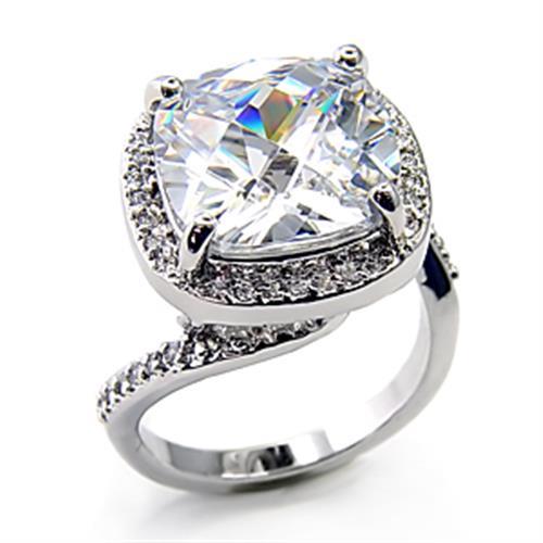 7X342 Rhodium Brass Ring with AAA Grade CZ in Clear - Joyeria Lady
