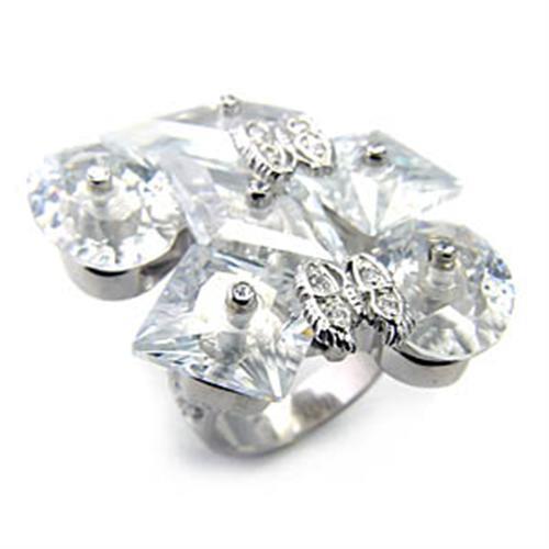 7X350 - Rhodium 925 Sterling Silver Ring with AAA Grade CZ  in Clear - Joyeria Lady