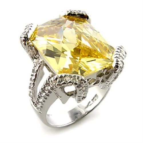 7X364 - Rhodium 925 Sterling Silver Ring with AAA Grade CZ  in Citrine Yellow - Joyeria Lady