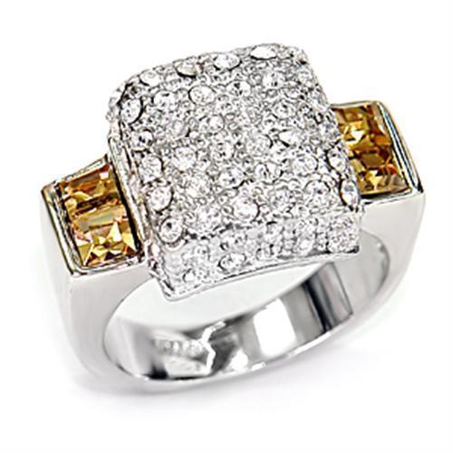 7X383 - Rhodium 925 Sterling Silver Ring with Top Grade Crystal  in Topaz - Joyeria Lady